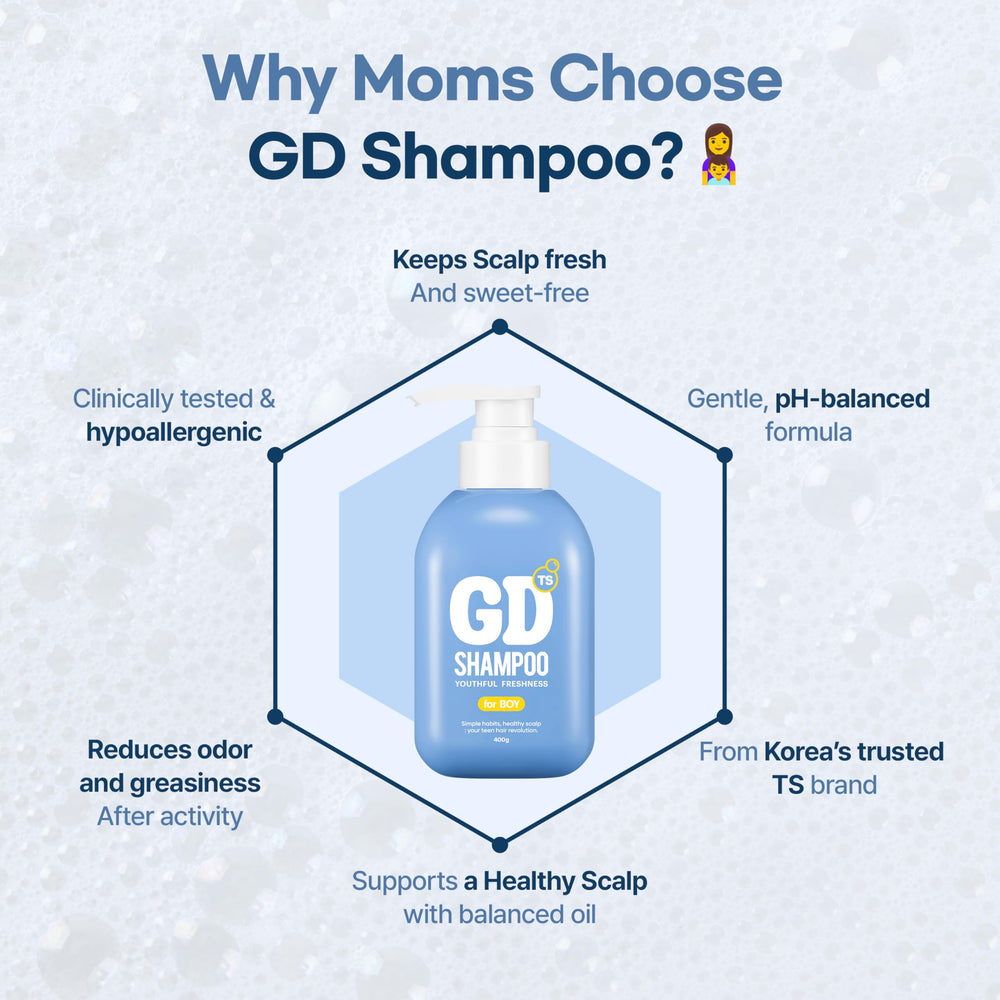 TS SHAMPOO teen hair routine scene suggests daily scalp comfort