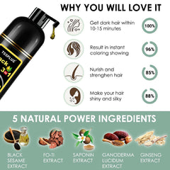 TSSPLUS Black Hair Dye Shampoo natural-herbal-extracts nourish hair fibers and scalp.