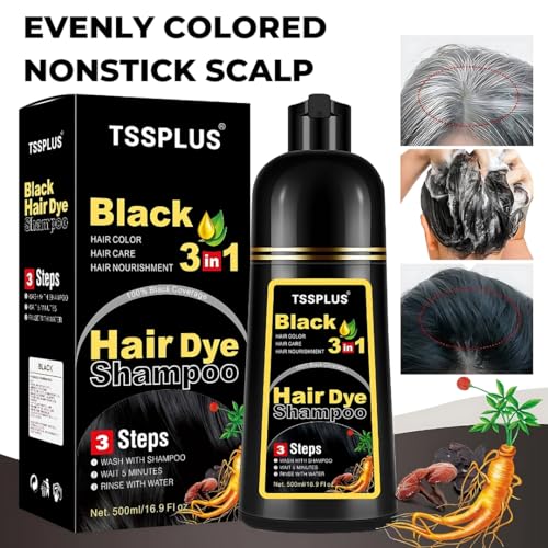 TSSPLUS three-in-one hair dye shampoo packaging highlights DIY color convenience.