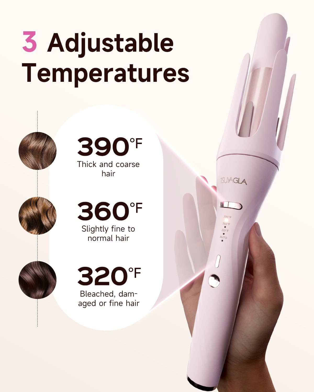Tsuyagla 1-inch curling barrel for tight, defined curls