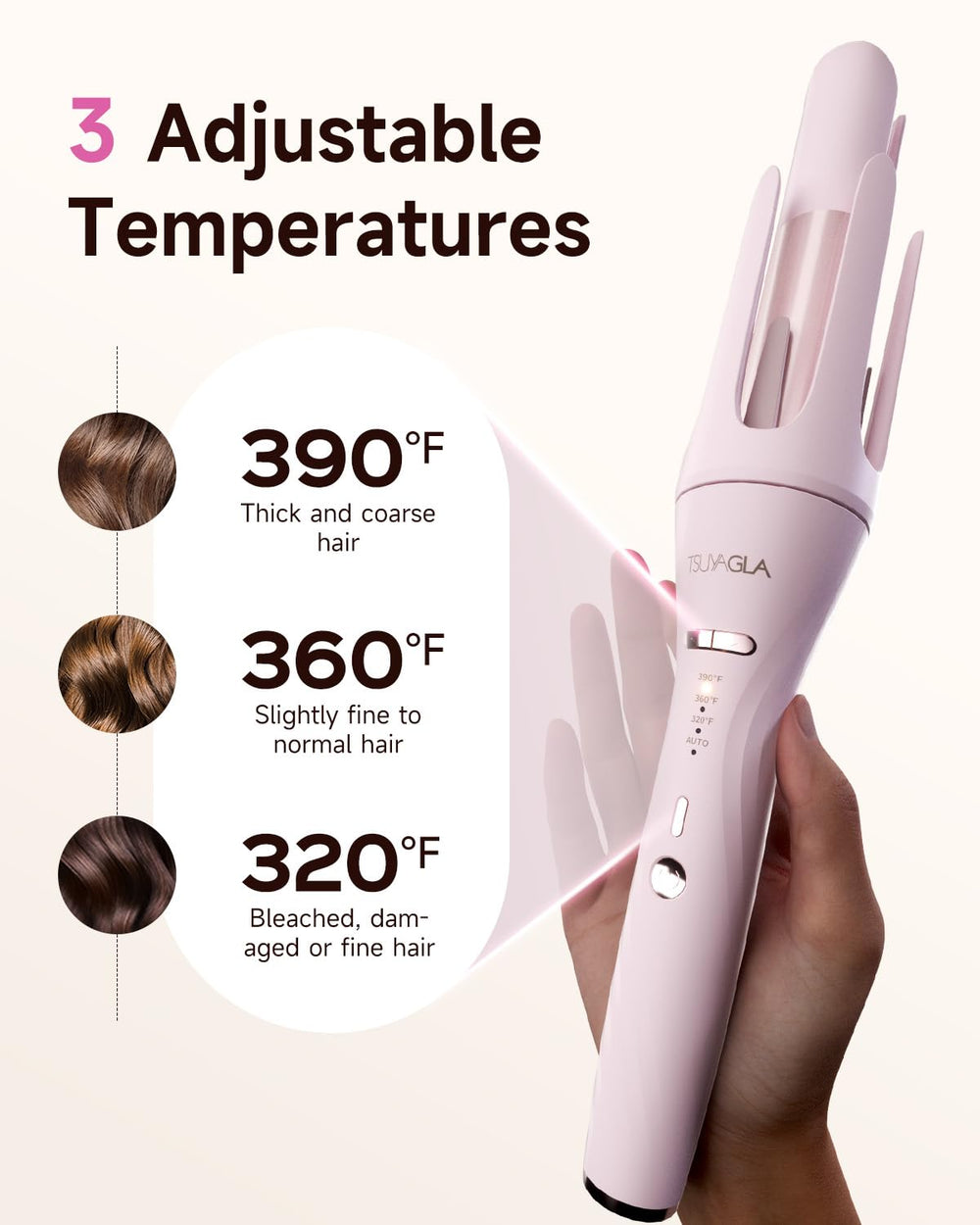 Tsuyagla 1-inch curling barrel for tight, defined curls