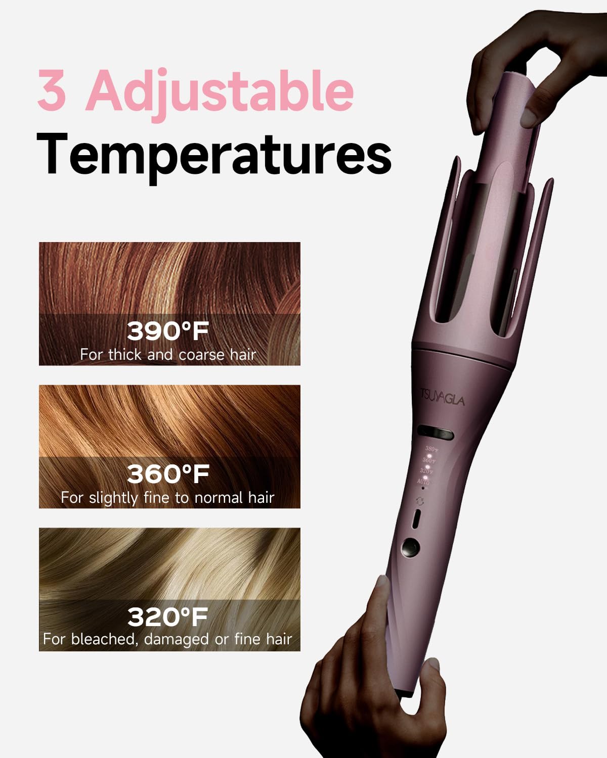 TSUYAGLA curling iron heat settings for customized styling options