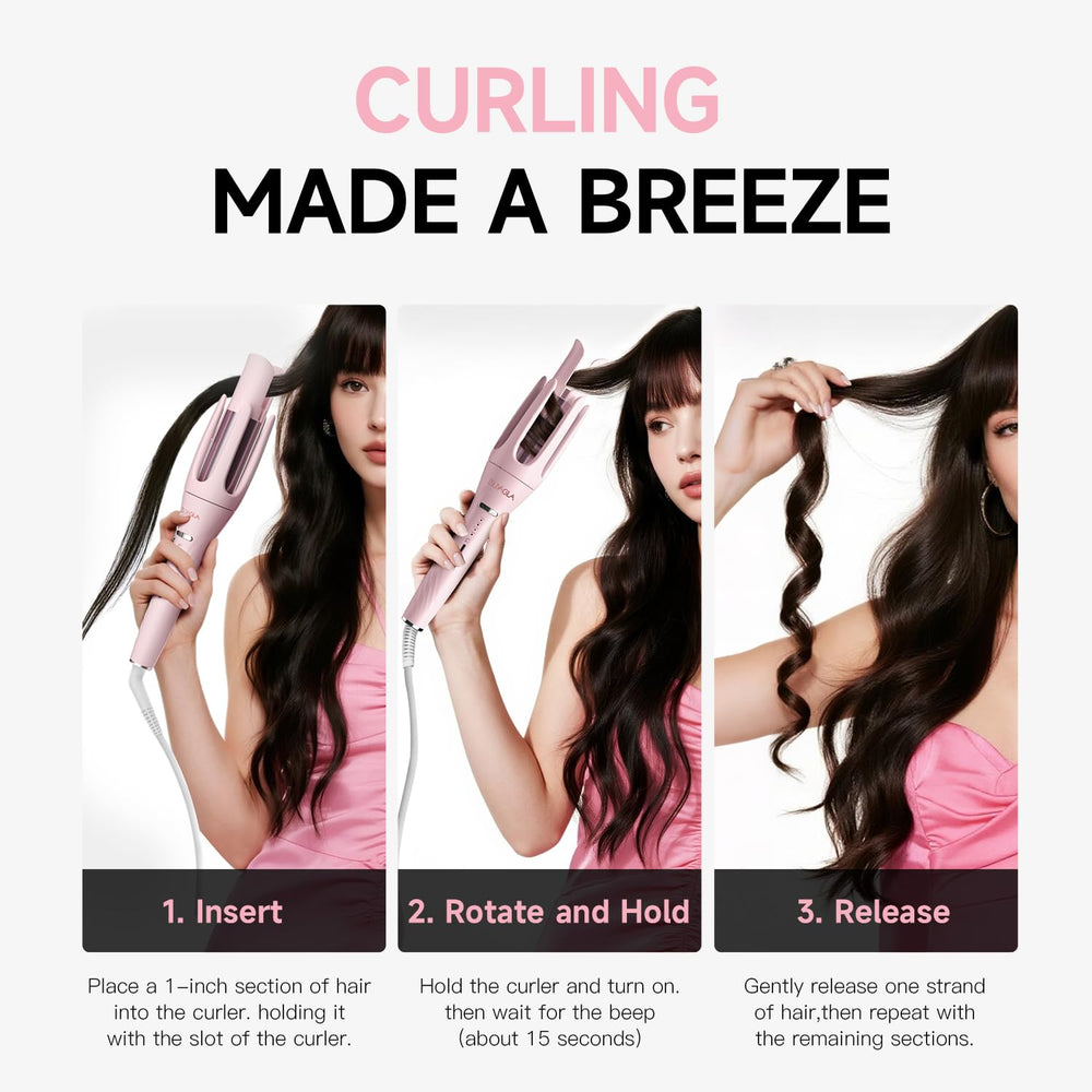 TSUYAGLA curling iron showing rotating handle for smooth styling