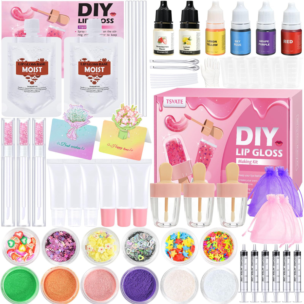 TSVATE lip gloss kit unboxing view showcasing all-in-one DIY creativity