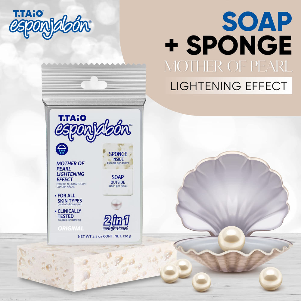 T.Taio Esponjabon Pearl hand and skin close-up for all skin types exfoliation.