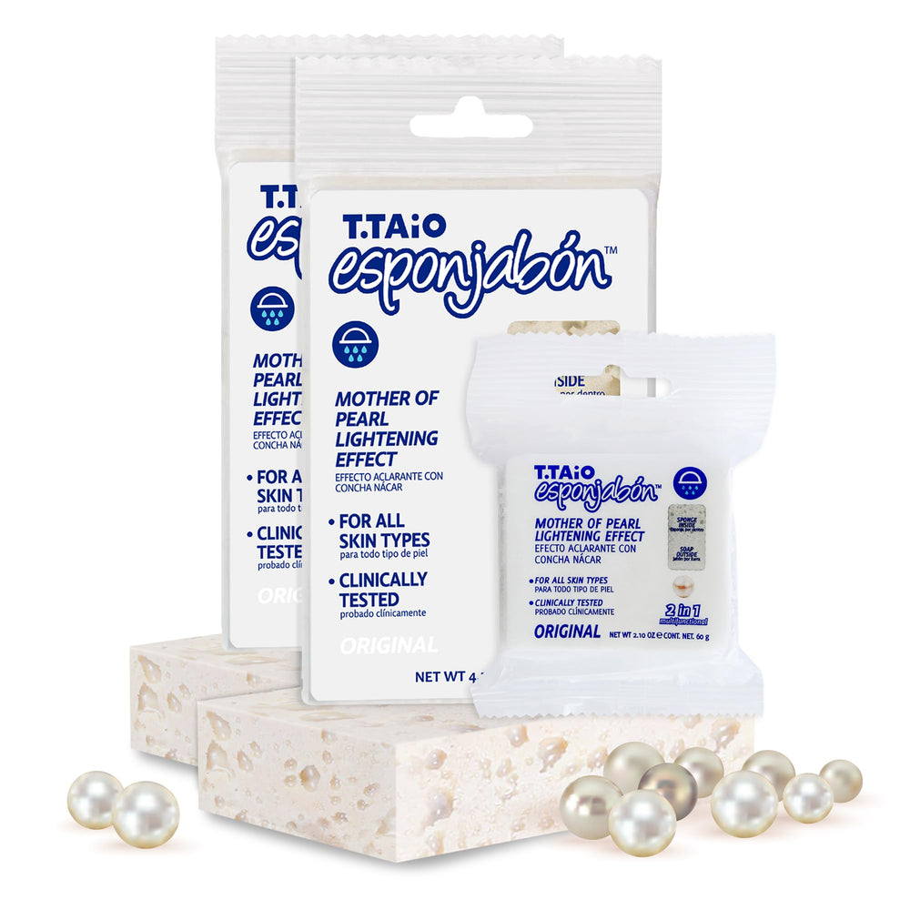 T.Taio Esponjabon Pearl with Mini box shows durable packaging for long-lasting use.