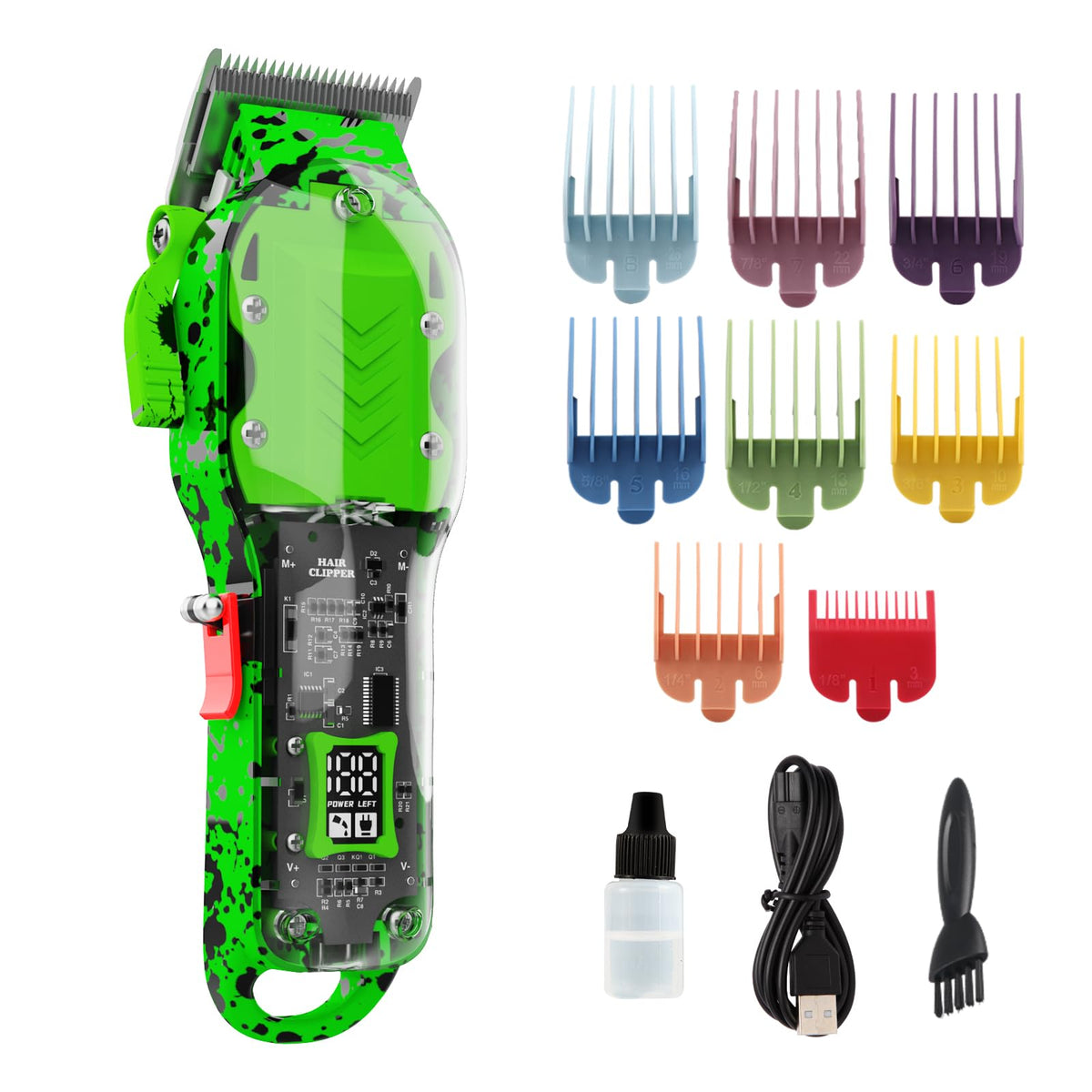 Tuanchuanrp green hair clippers with LED display for precise power monitoring during grooming.