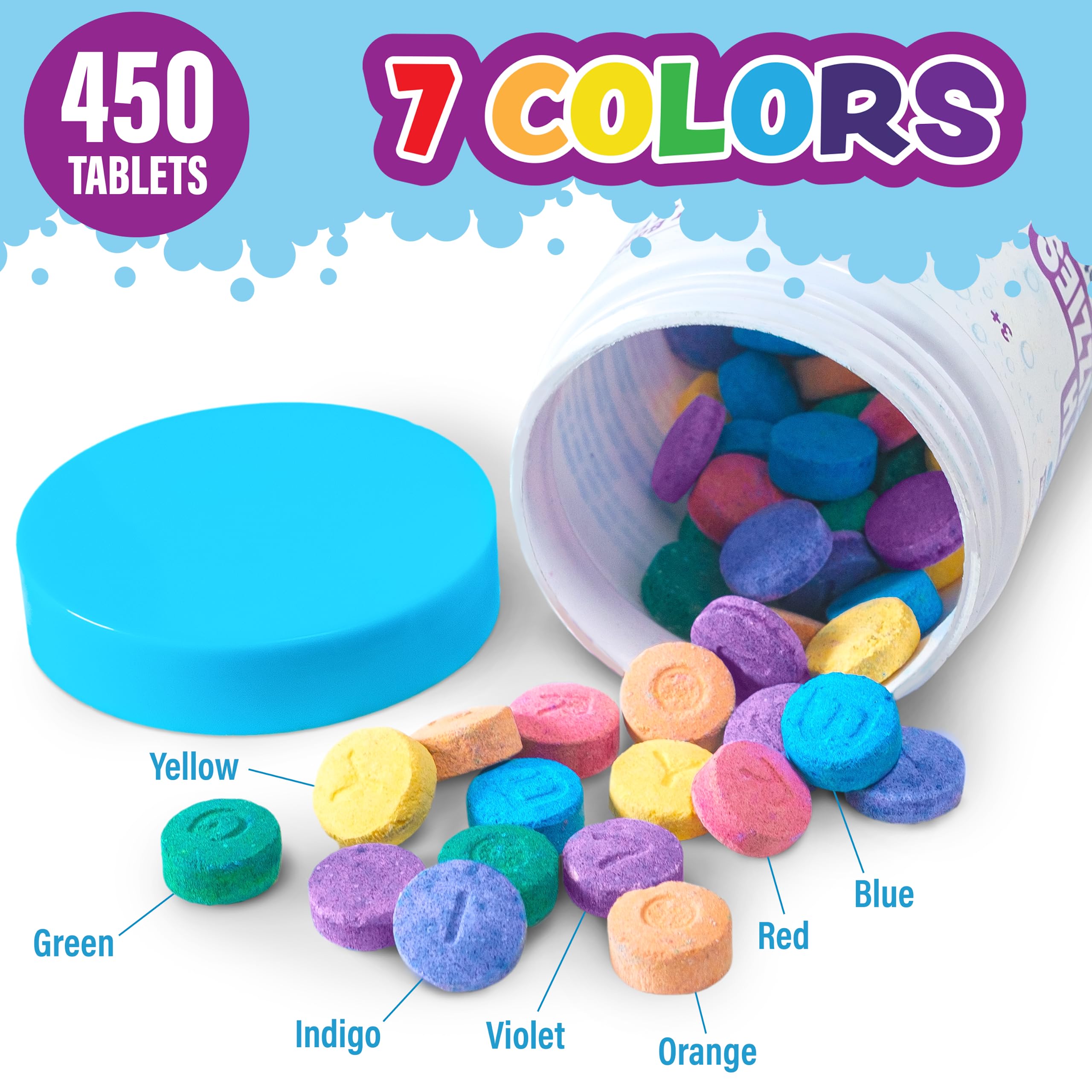 Tub Works Bath Color Fizzies red tablet close-up, vibrant color change