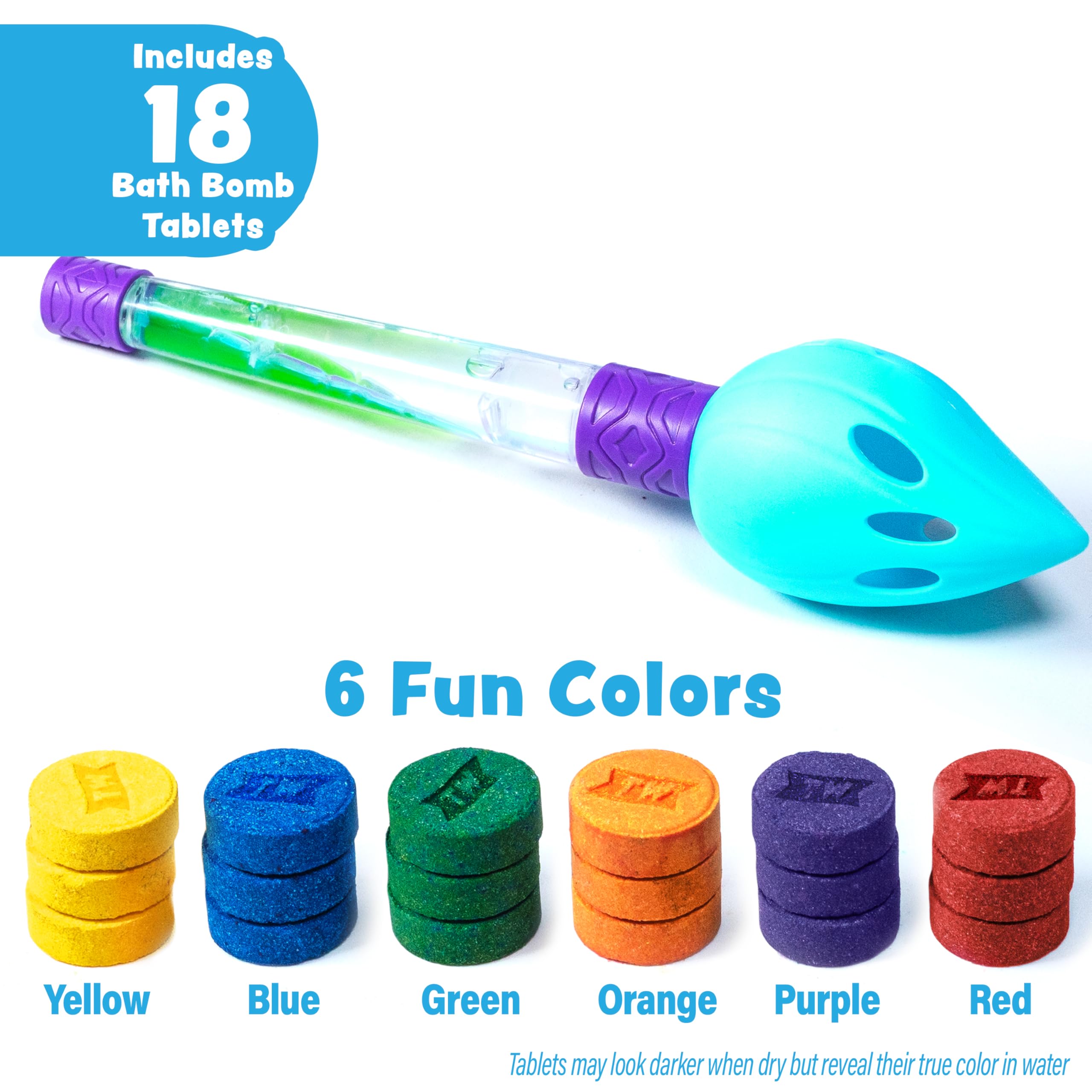 Tub Works child dips the brush to swirl color in water.