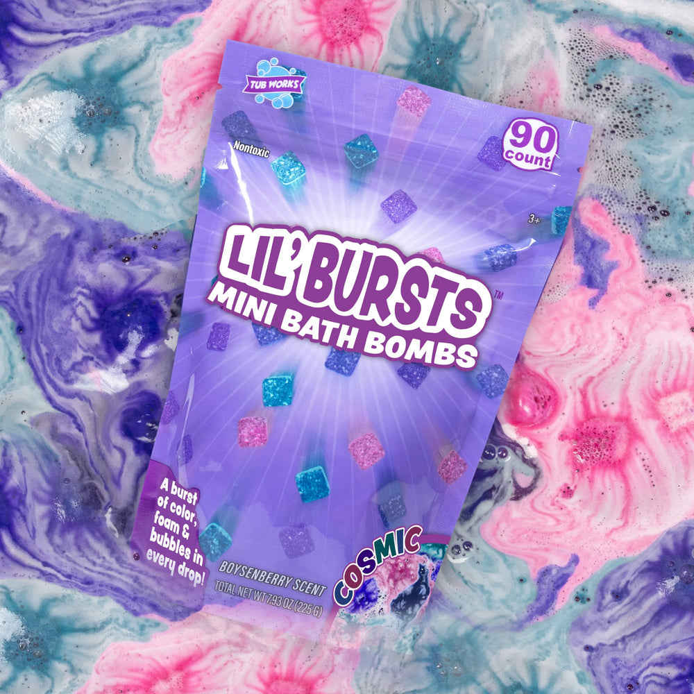 Tub Works Lil' Bursts Cosmic bath bombs set creates playful color bursts for bath art