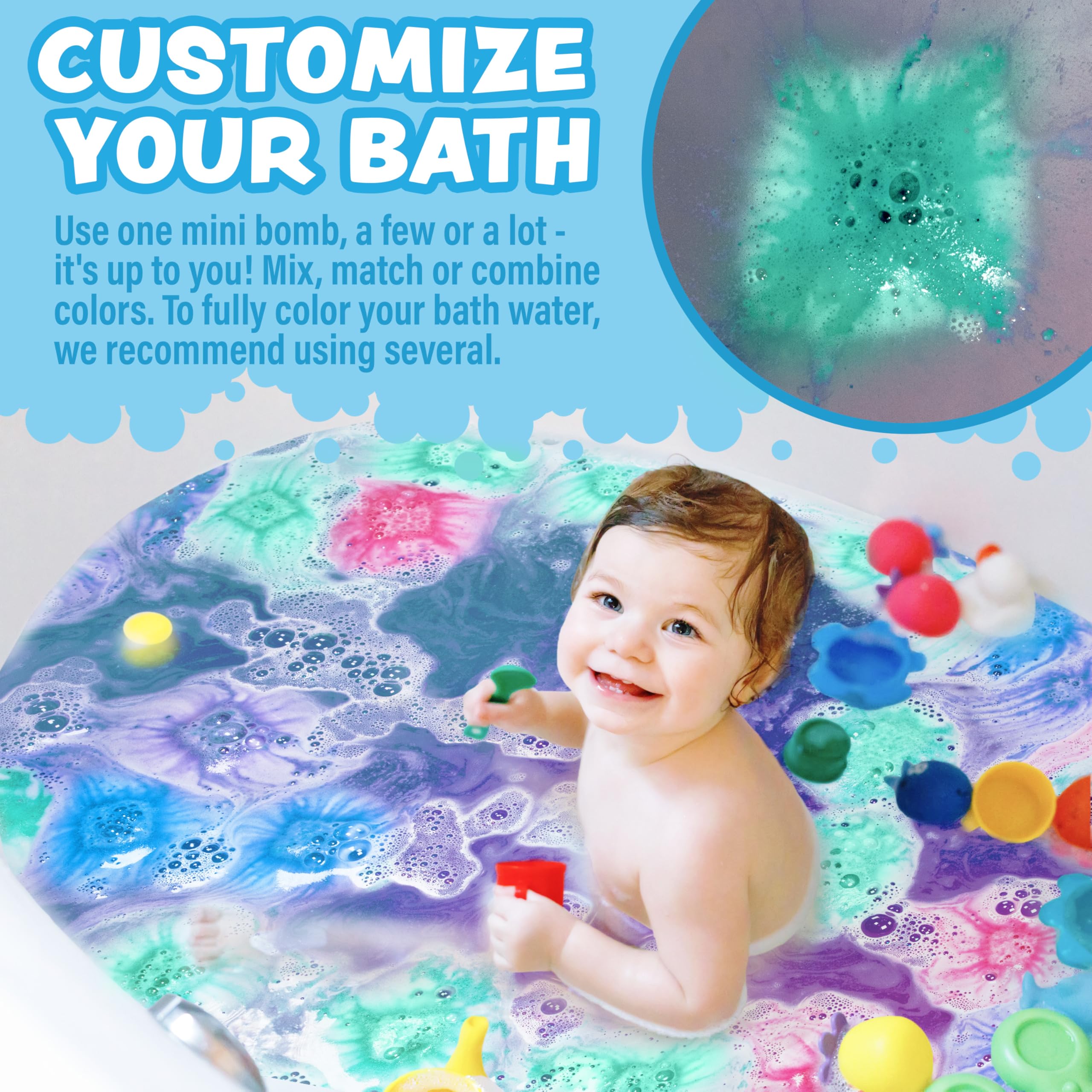 Tub Works Lil' Bursts multiple colors swirl for creative bath play.