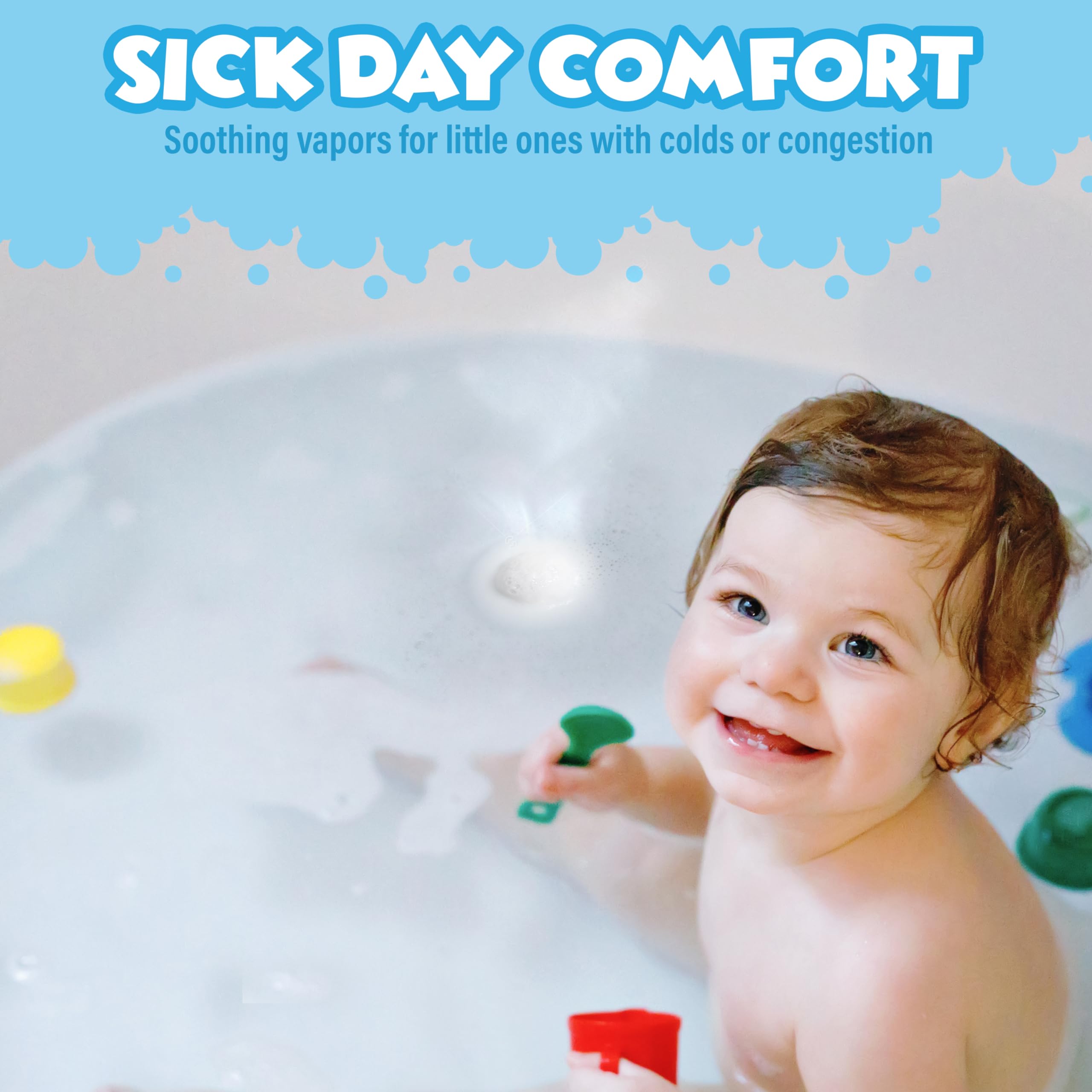 Tub Works Vapor Bath Bombs fizzing in warm water creates calming bubbles for kids