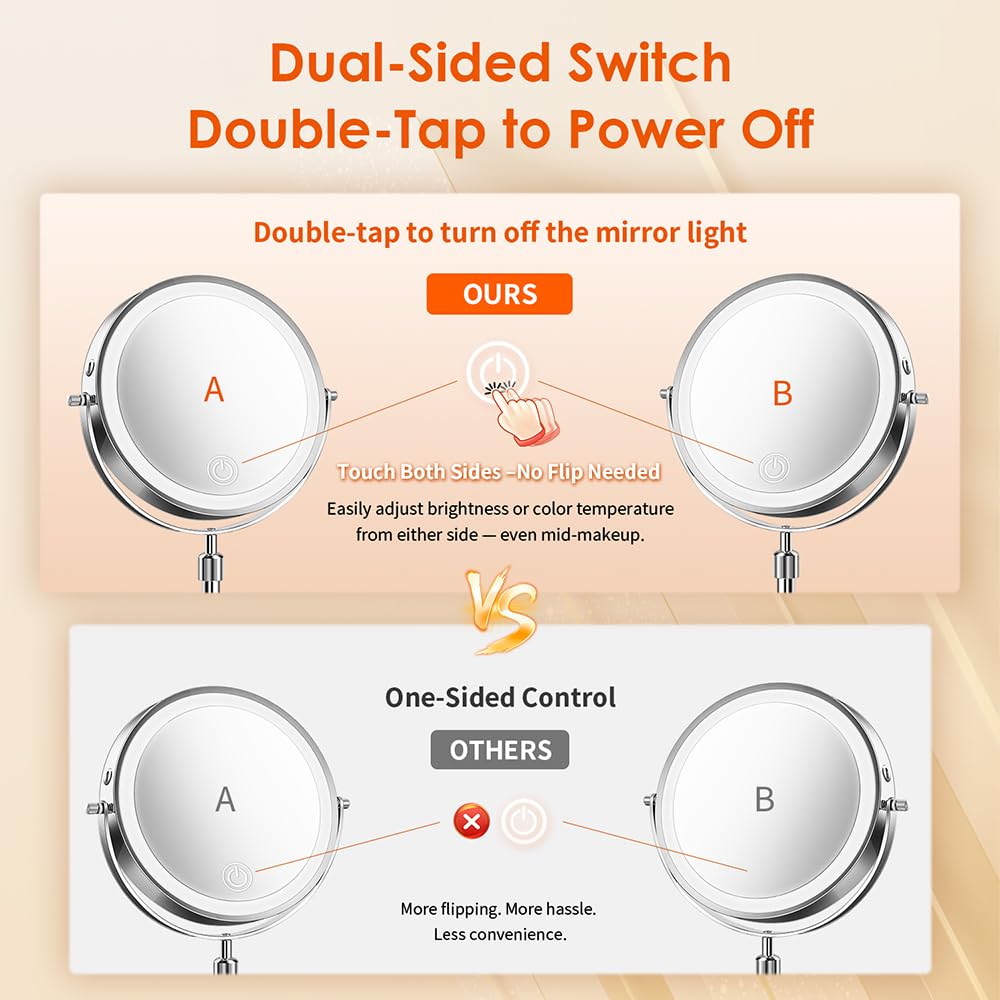 tubbede makeup mirror 360-degree rotation for angled viewing