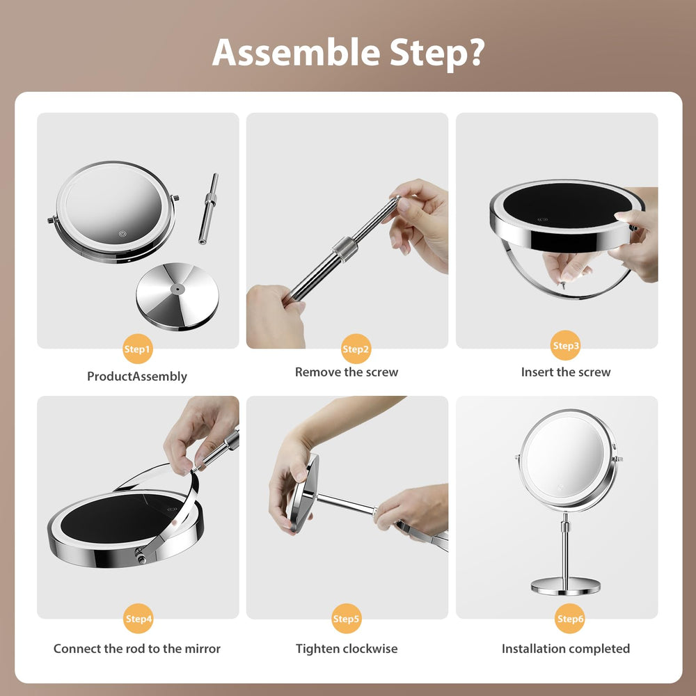 Tubbede makeup mirror includes tweezers and cloth for quick maintenance.