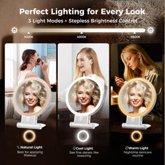 Tubbede dual-light-switch showing independent lighting for precise makeup setup