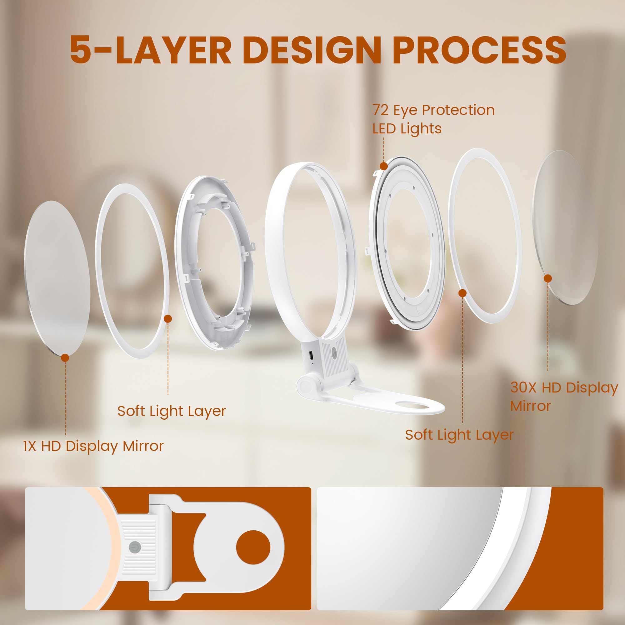 tubbede mirror fixed-height design for stable, precise makeup sessions