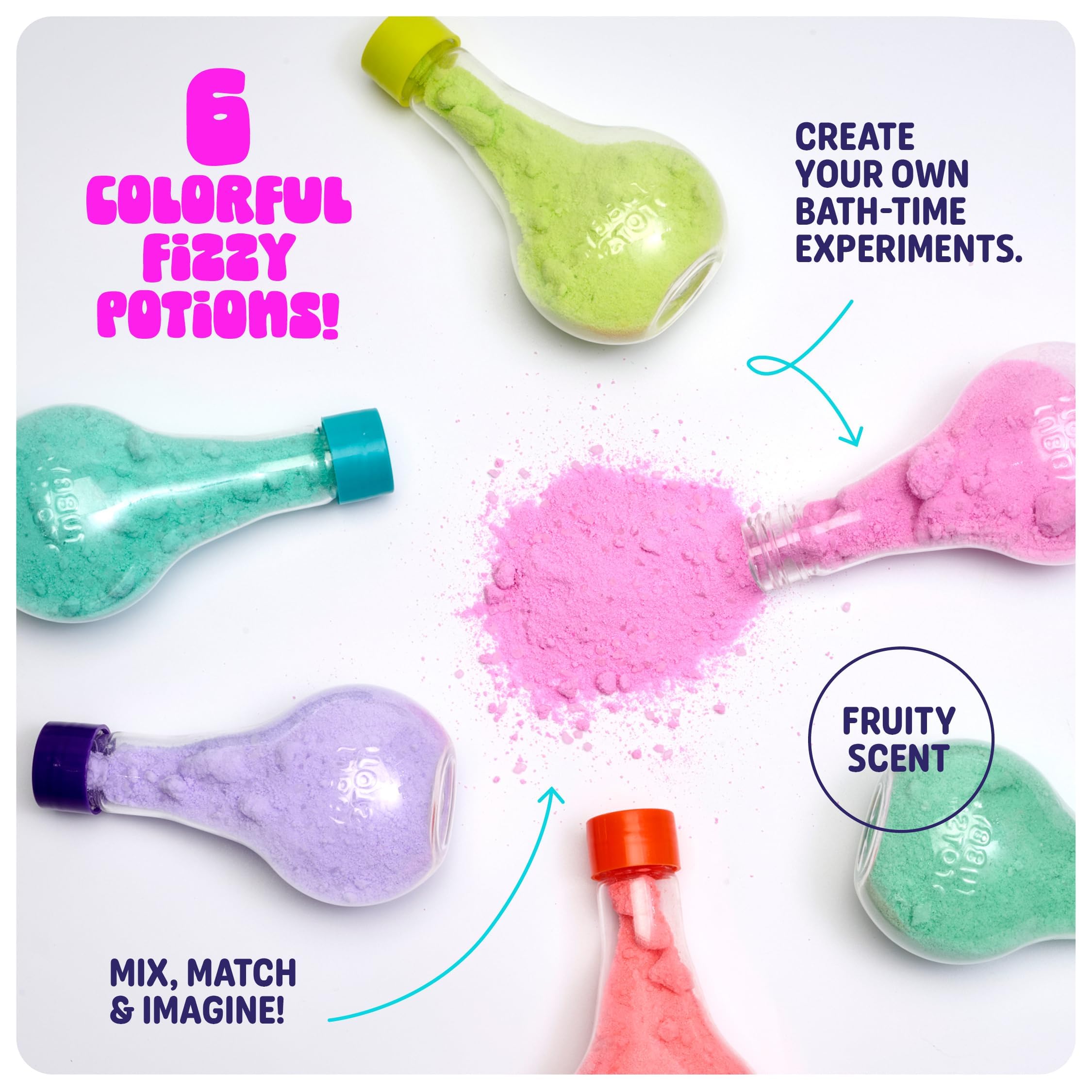 Tubby Tots Fizzy Flask pour demonstrates erupting color and bubbles in bath
