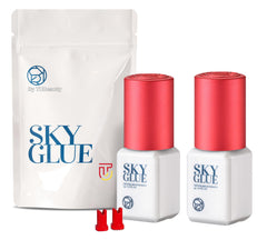 TUBeauty Sky Glue S bottle close-up showing ultra-fast 1-2s dry time for lash extensions.