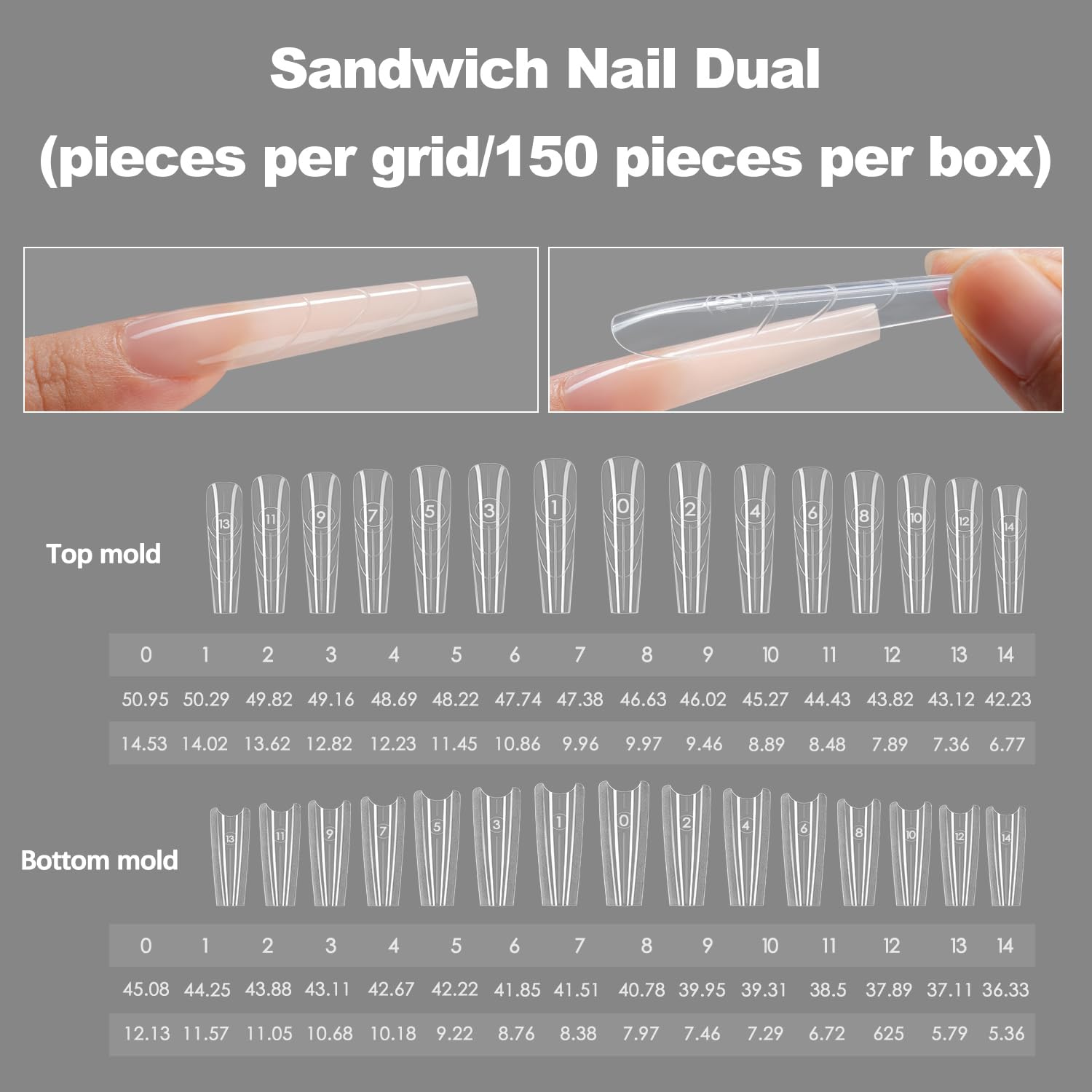 Tucepu Sandwich Nails Dual Forms offer 15 sizes to fit various shapes.