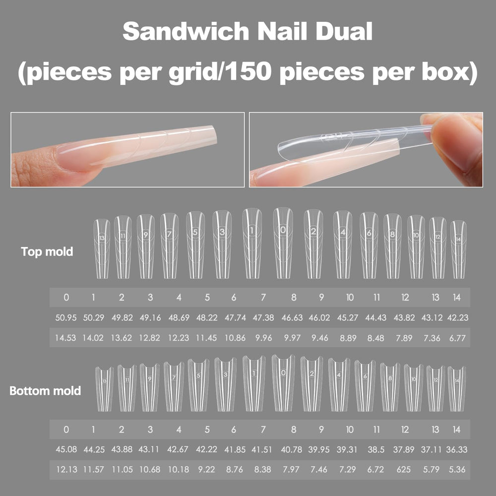 Tucepu Sandwich Nails Dual Forms offer 15 sizes to fit various shapes.