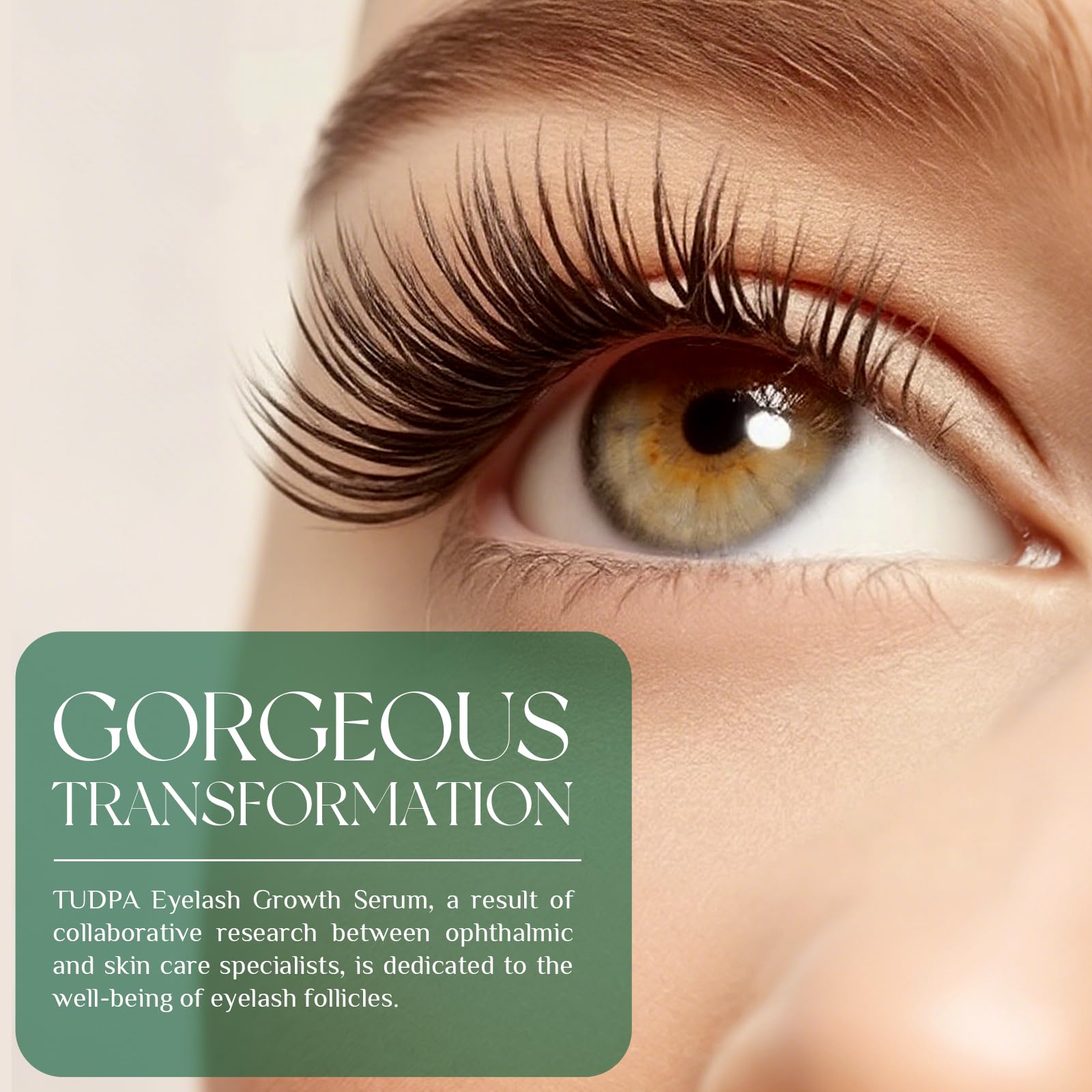 TUDPA Eyelash Growth Serum ophthalmic-grade care with safe, irritant-free ingredients.