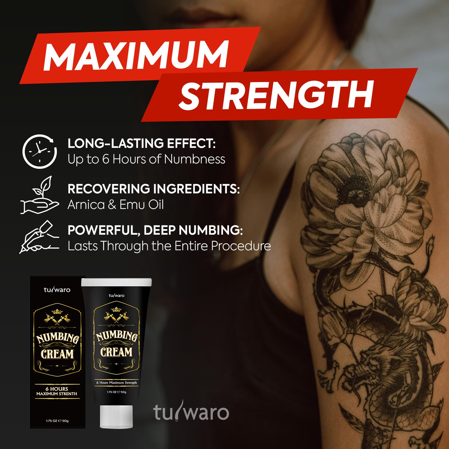 Tuiwaro Numbing Cream texture swatch shows smooth, quick-absorbing cream