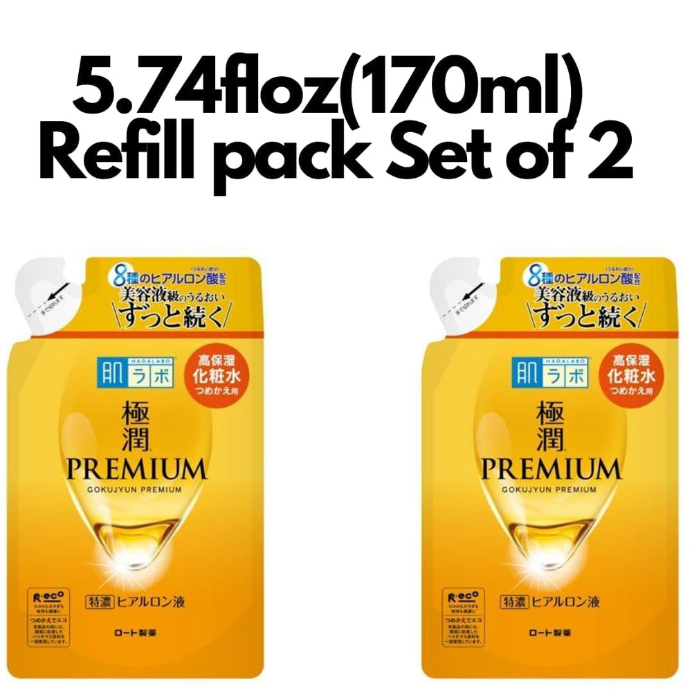 Refill 2-pack of Hada Labo Gokujyun Premium Lotion emphasizes value and convenience.