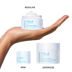 TULA bottle with pump close-up highlighting non-greasy, rich texture.