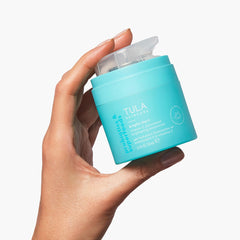 TULA Bright Start gel-cream swatch, showing brightening texture on skin.