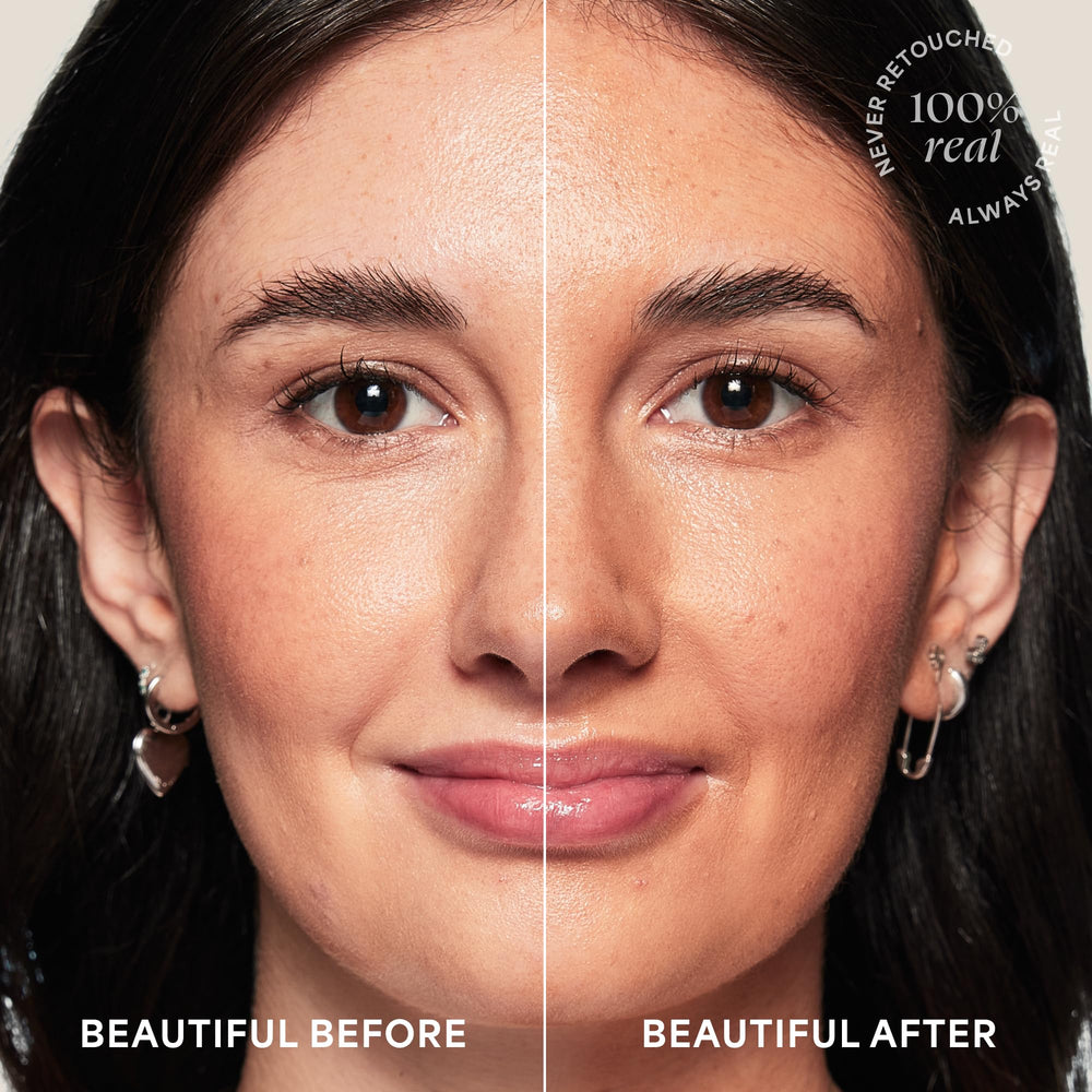 TULA Bronze Boost Glow Drops hydration focus shows plump, hydrated skin with luminous finish