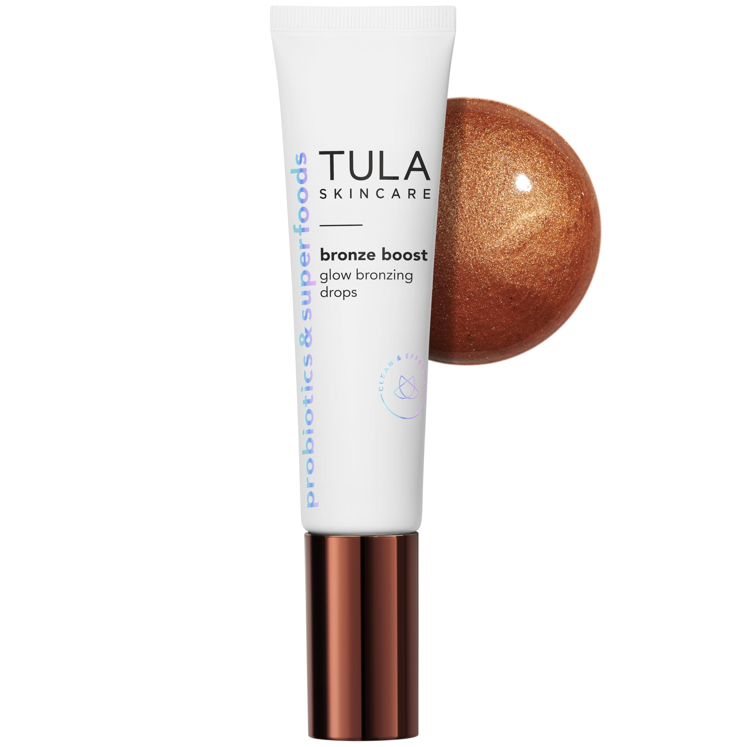 TULA Bronze Boost Glow Drops pump view for easy, gradual bronze with hydrating glow