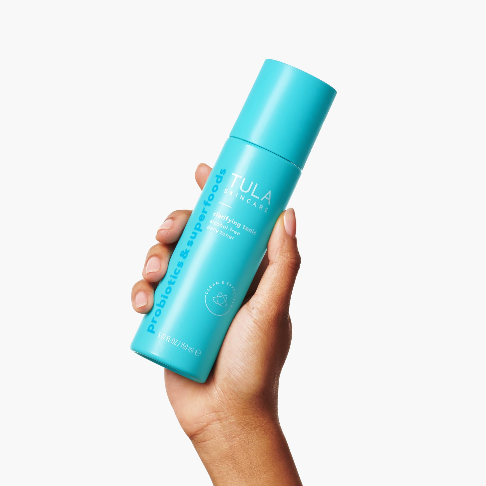 TULA Clarifying Tonic on cotton pad for even skin tone.