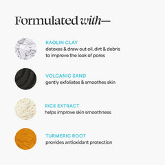 TULA detox mask volcanic sand exfoliation highlights texture buffing for smoother skin.