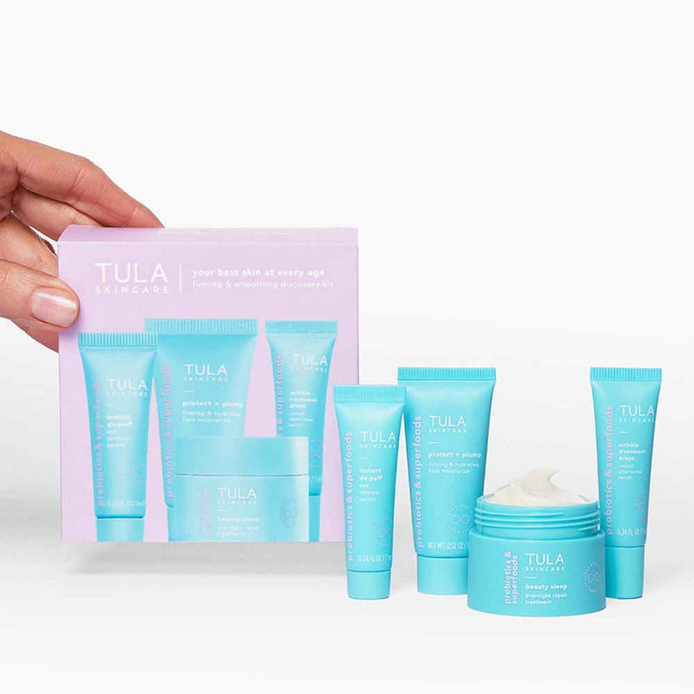 TULA discovery kit beauty-sleep-overnight-repair-treatment jar for overnight renewal.