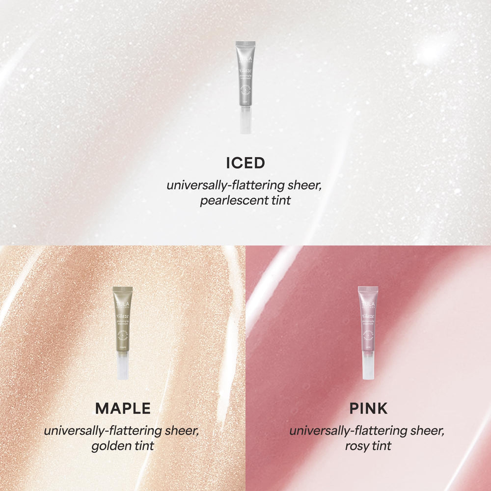 TULA Glaze Lip Maple peptide-powered formula supports smooth, nourished lips.