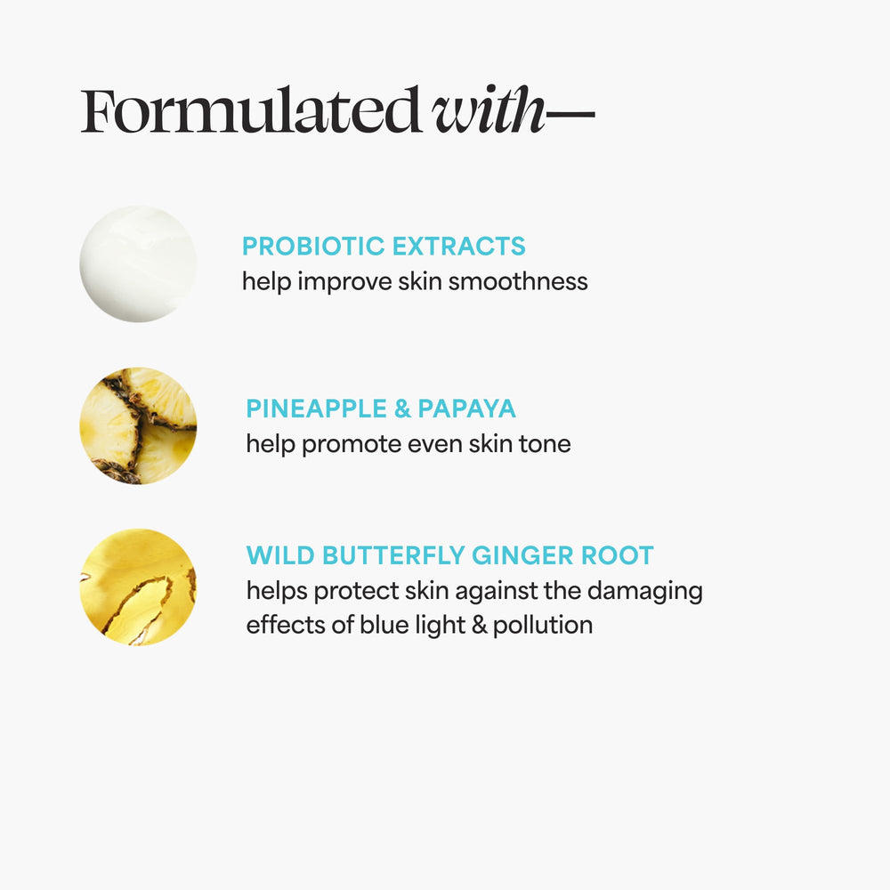TULA Protect + Glow sunscreen on facial skin for dewy, makeup-ready finish.