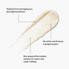 TULA Protect + Glow SPF 30 swatch demonstrates sheer, non-white cast.