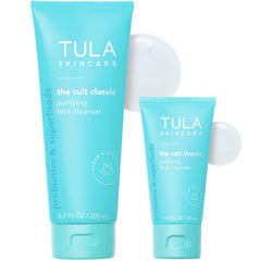 TULA Purifying Face Cleanser full-size bottle with gentle cleansing and hydrating lather
