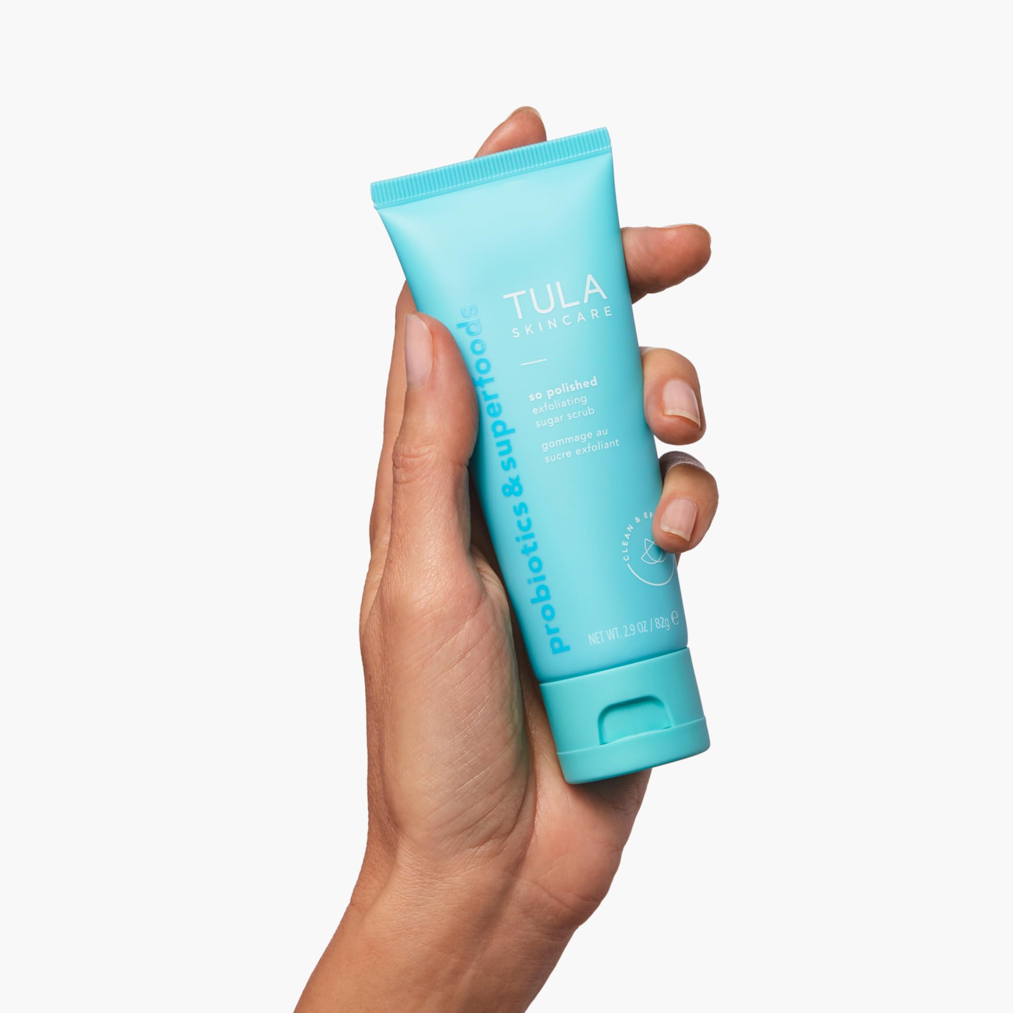 TULA So Polished jar display invites weekly spa-like exfoliation for softer complexion