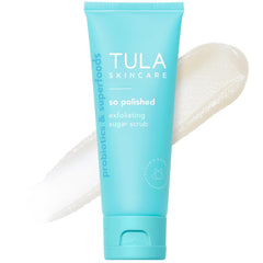 TULA So Polished scrub packaging demonstrates premium design for daily gentle exfoliation at home