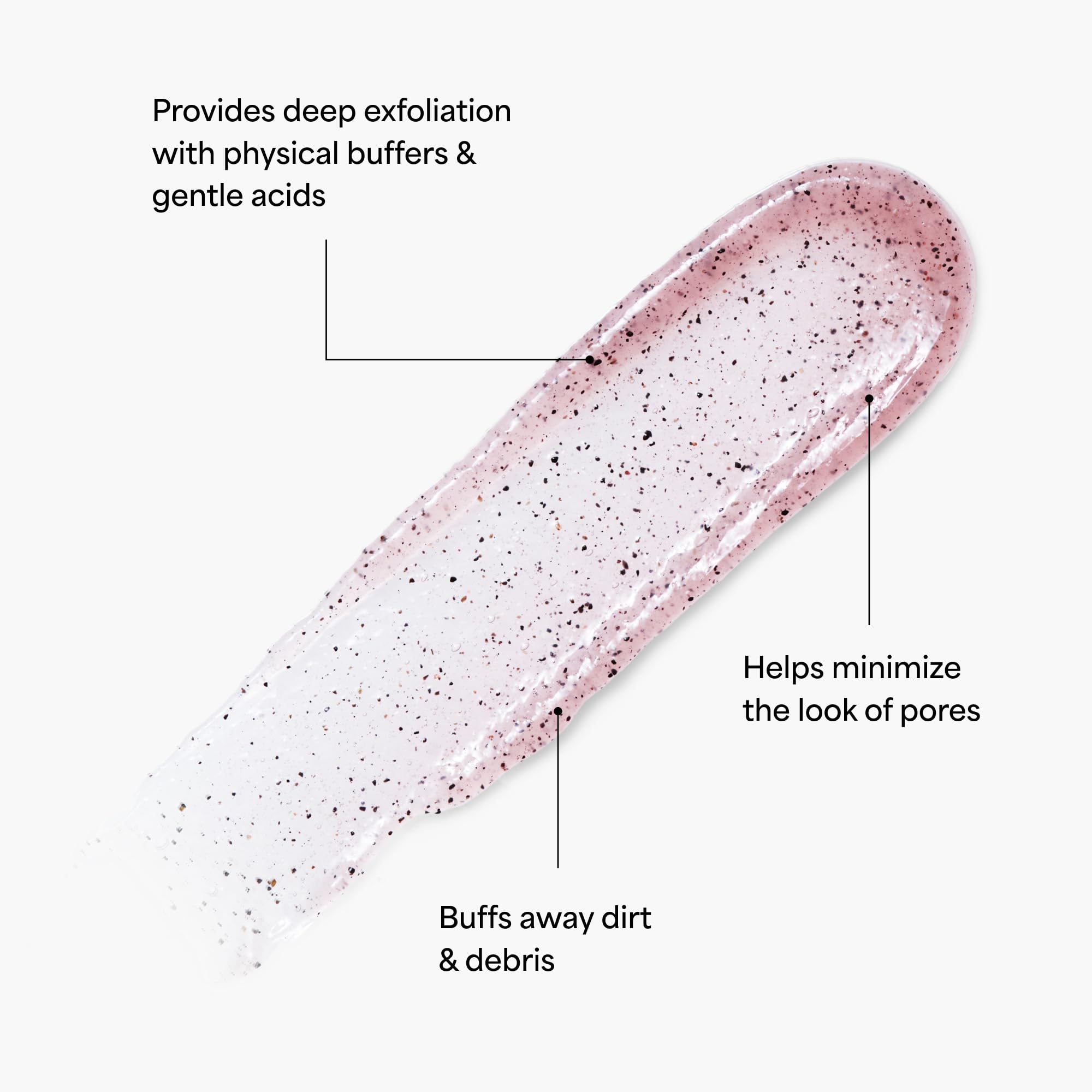 TULA So Poreless exfoliating texture detail emphasizes volcanic sand and pink salt texture.