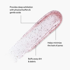 TULA So Poreless exfoliating texture detail emphasizes volcanic sand and pink salt texture.