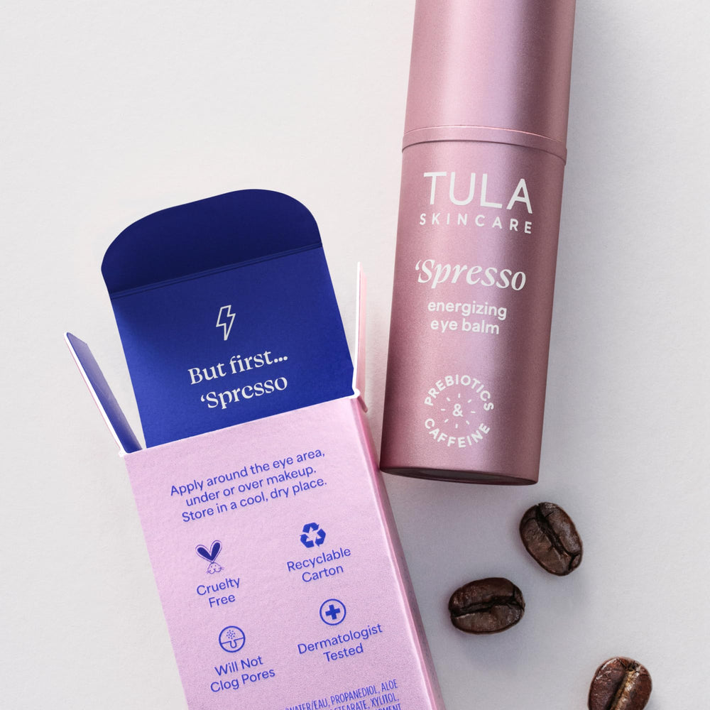 TULA Spresso Iced Eye Balm cooling formula for instant under-eye refreshment.