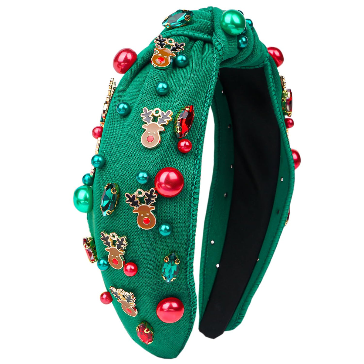 TULOBI Christmas headband for women with red-green rhinestones and pearls for festive styling