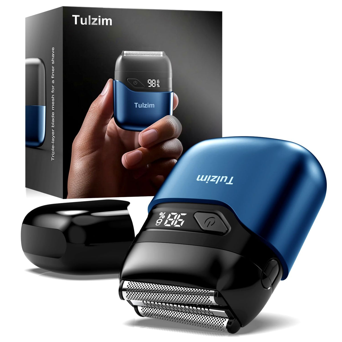 Tulzim electric foil shaver front-angle view highlights precise contours for a smooth shave.
