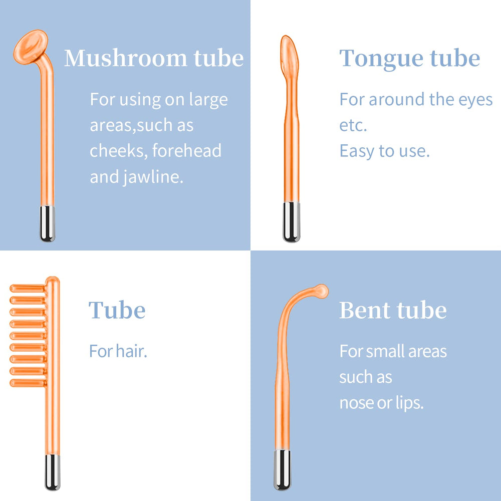 TUMAKOU high-frequency face machine tubes set displaying four attachments for versatile skincare