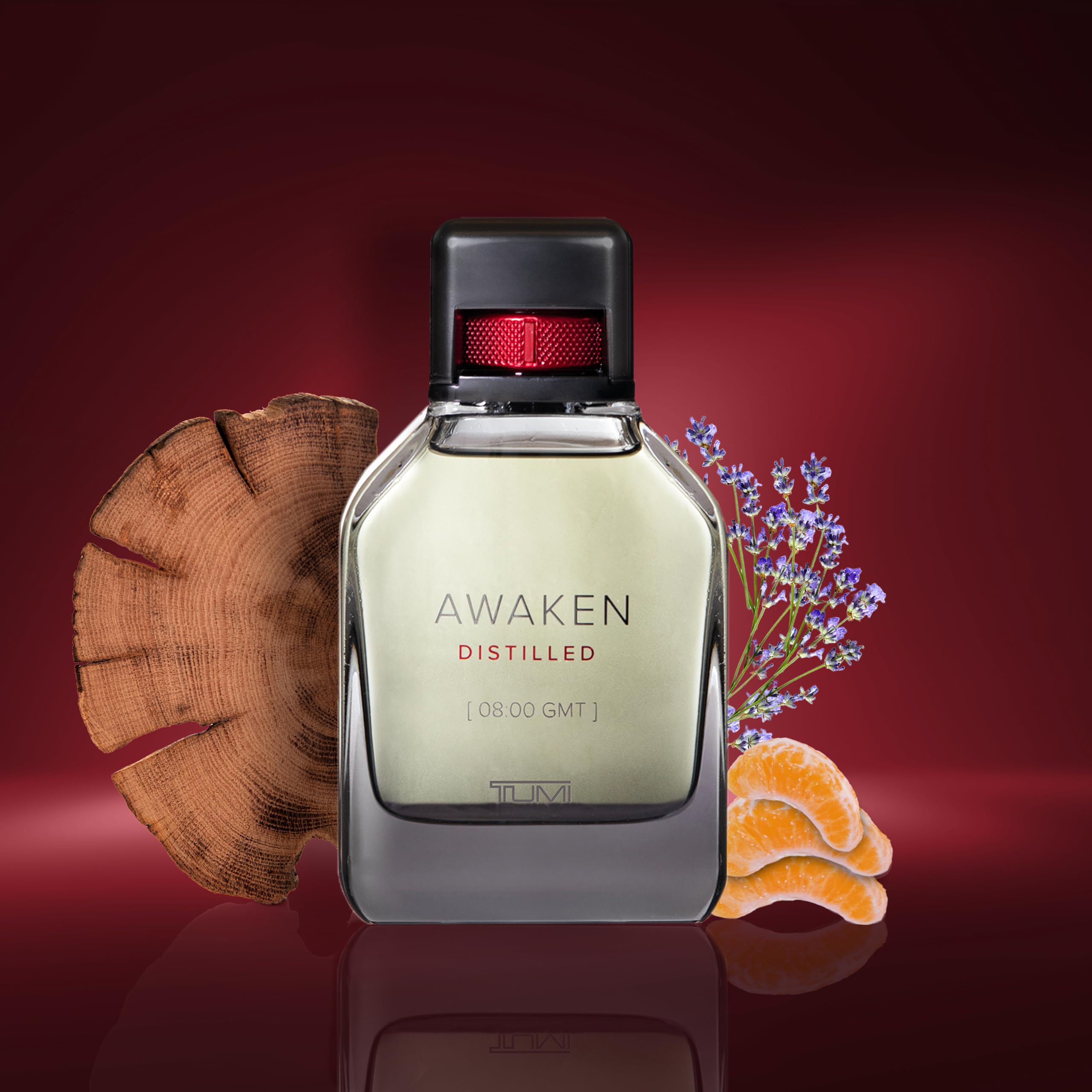 TUMI AWAKEN Distilled bottle side view with refreshing, confident scent.