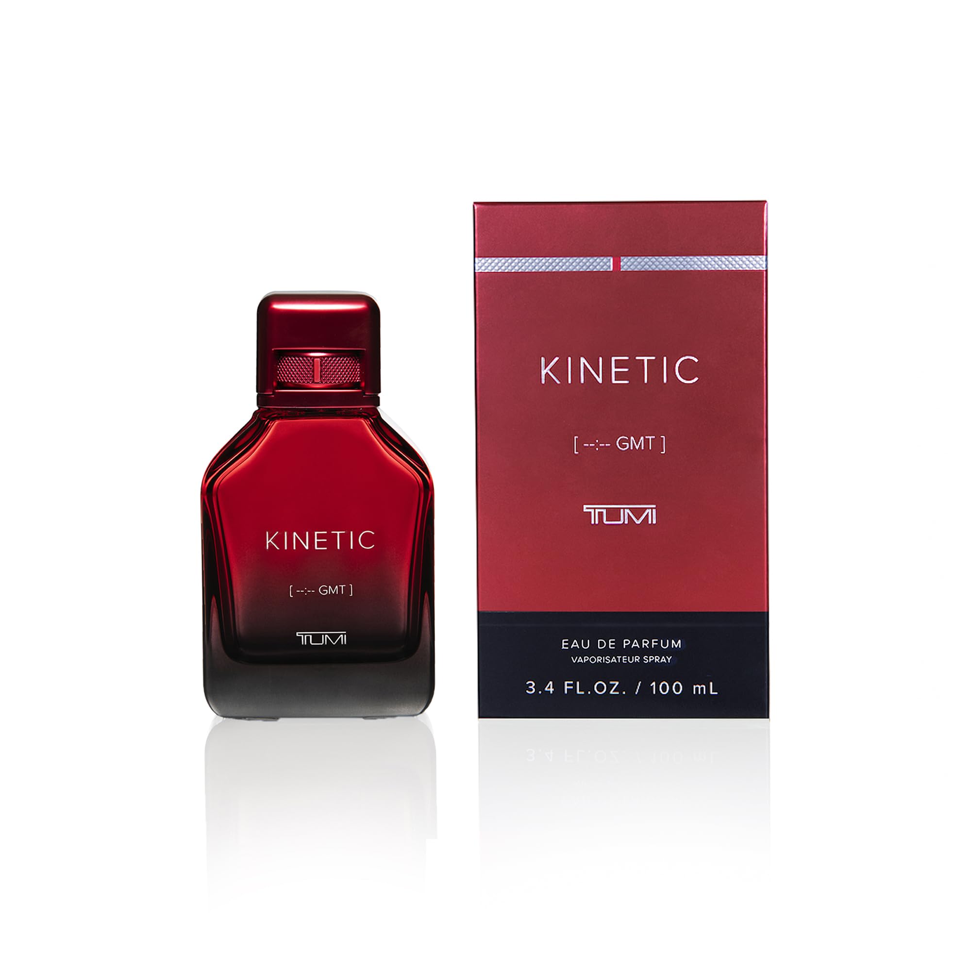 TUMI Kinetic for Men bottle front view showing premium, long-lasting fragrance for daily wear.