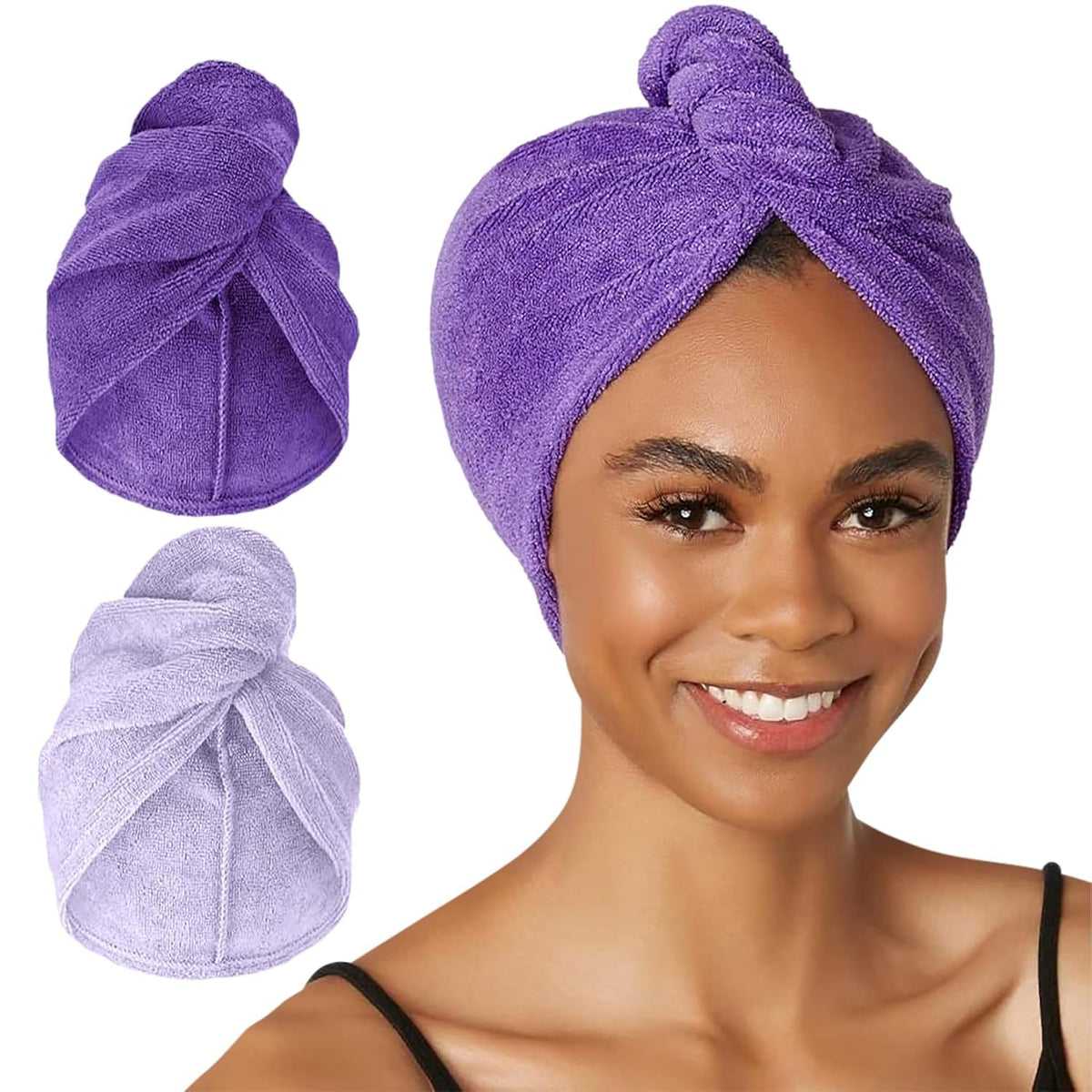 Turbie Twist microfiber hair towel wrap in dark purple, plush and quick-drying.
