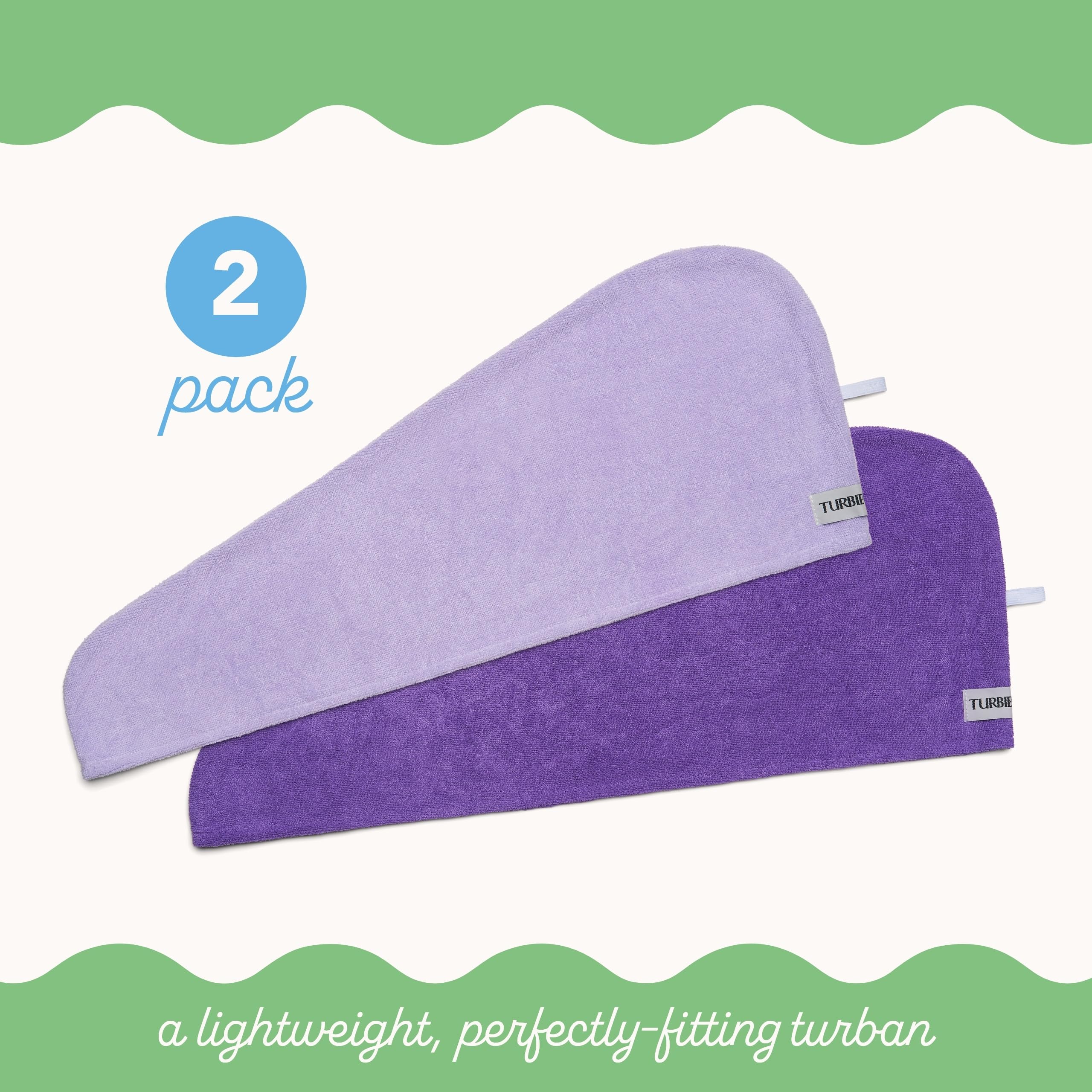 Turbie Twist travel-pack hair wrap shown for easy packing on trips.